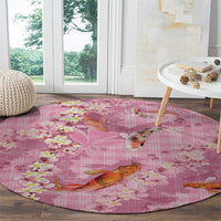Pink Palaka Hawaiian And Japanese Round Carpet Sakura Lei With Koi Fish DT05 - Polynesian Pride