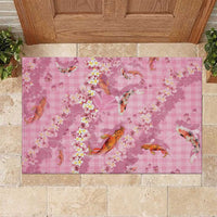 Pink Palaka Hawaiian And Japanese Rubber Doormat Sakura Lei With Koi Fish DT05 Pink - Polynesian Pride