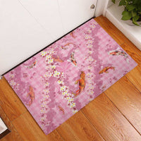 Pink Palaka Hawaiian And Japanese Rubber Doormat Sakura Lei With Koi Fish DT05 - Polynesian Pride