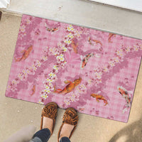 Pink Palaka Hawaiian And Japanese Rubber Doormat Sakura Lei With Koi Fish DT05 - Polynesian Pride