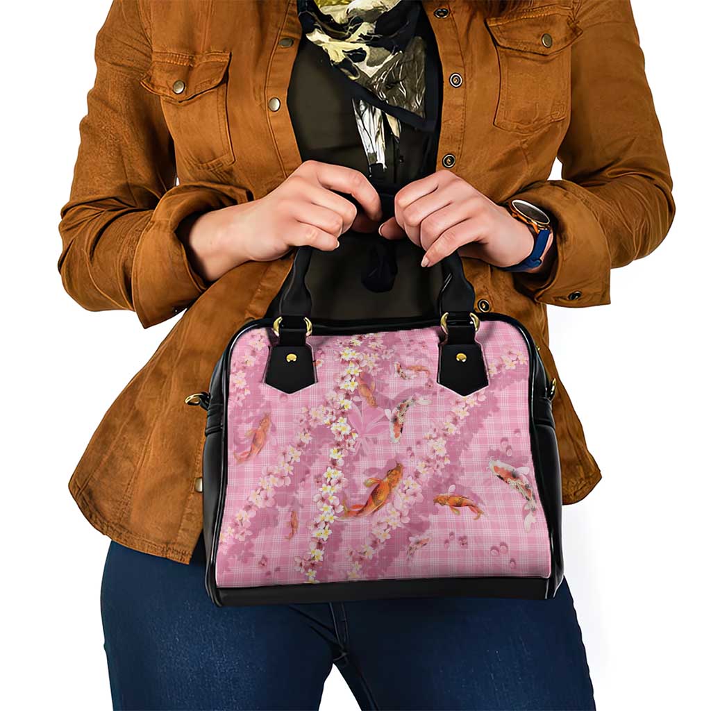 Pink Palaka Hawaiian And Japanese Shoulder Handbag Sakura Lei With Koi Fish DT05 - Polynesian Pride