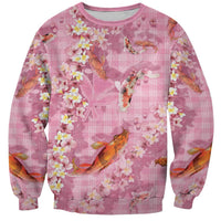 Pink Palaka Hawaiian And Japanese Sweatshirt Sakura Lei With Koi Fish DT05 Unisex Pink - Polynesian Pride