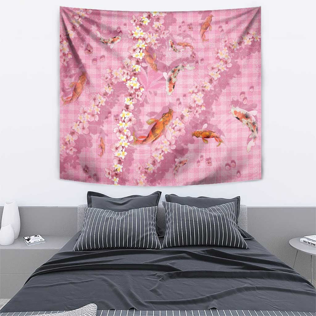 Pink Palaka Hawaiian And Japanese Tapestry Sakura Lei With Koi Fish DT05 - Polynesian Pride