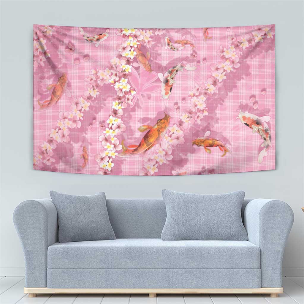 Pink Palaka Hawaiian And Japanese Tapestry Sakura Lei With Koi Fish DT05 - Polynesian Pride