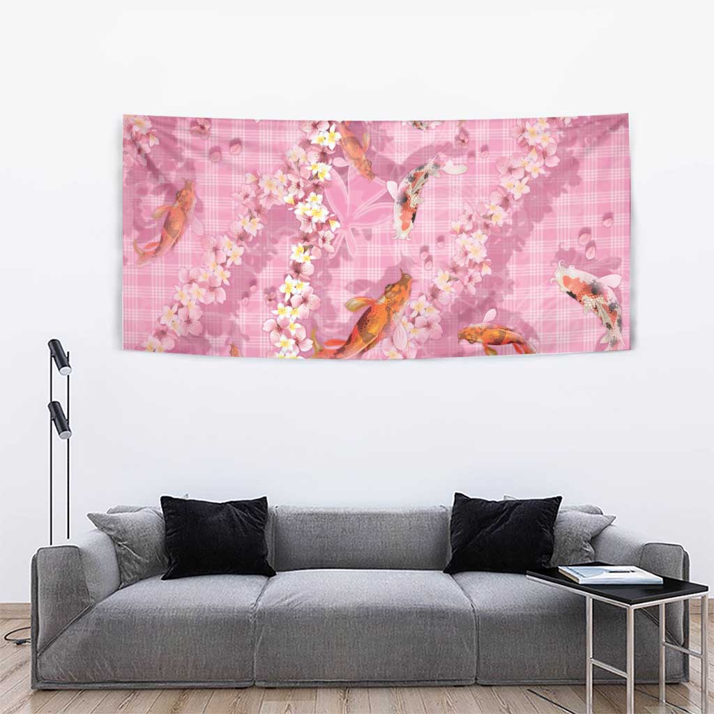 Pink Palaka Hawaiian And Japanese Tapestry Sakura Lei With Koi Fish DT05 - Polynesian Pride