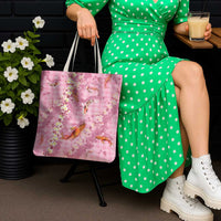 Pink Palaka Hawaiian And Japanese Tote Bag Sakura Lei With Koi Fish - Polynesian Pride