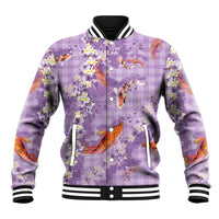 Purple Palaka Hawaiian And Japanese Baseball Jacket Sakura Lei With Koi Fish DT05 Unisex Purple - Polynesian Pride