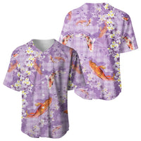 Purple Palaka Hawaiian And Japanese Baseball Jersey Sakura Lei With Koi Fish - Polynesian Pride