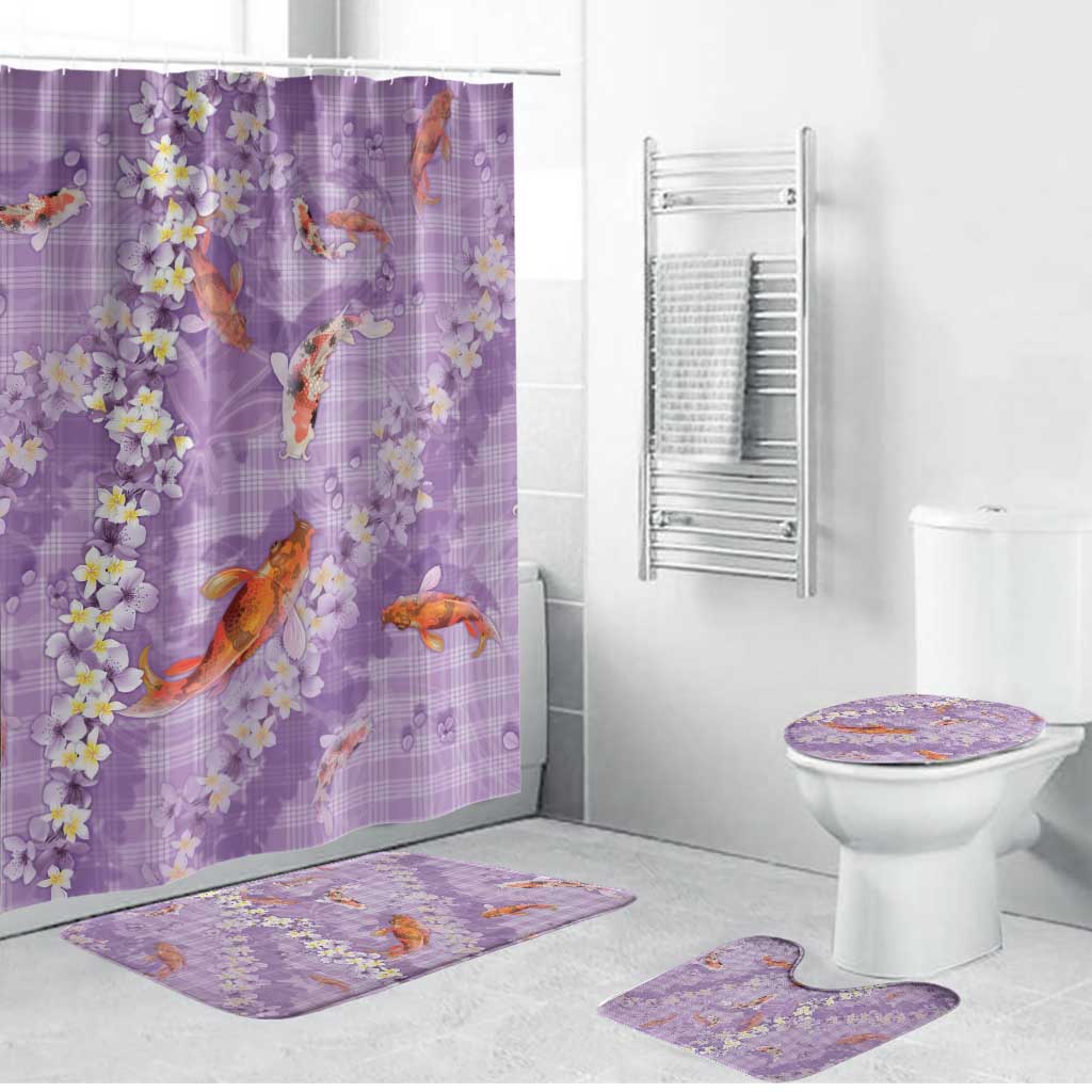 Purple Palaka Hawaiian And Japanese Bathroom Set Sakura Lei With Koi Fish DT05 Bathroom Set (4 pcs) Purple - Polynesian Pride