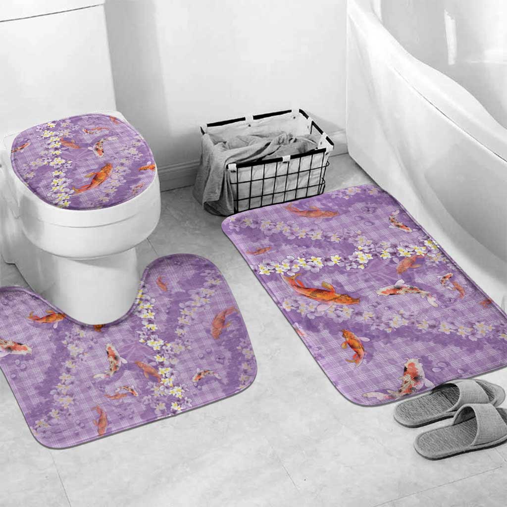 Purple Palaka Hawaiian And Japanese Bathroom Set Sakura Lei With Koi Fish DT05 Mat Set Only (3 pcs) One Size Purple - Polynesian Pride