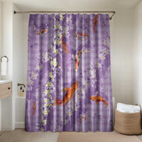 Purple Palaka Hawaiian And Japanese Bathroom Set Sakura Lei With Koi Fish DT05 Shower Curtain Only Purple - Polynesian Pride
