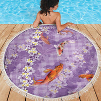 Purple Palaka Hawaiian And Japanese Beach Blanket Sakura Lei With Koi Fish DT05 - Polynesian Pride