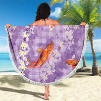 Purple Palaka Hawaiian And Japanese Beach Blanket Sakura Lei With Koi Fish DT05 - Polynesian Pride