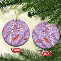 Purple Palaka Hawaiian And Japanese Ceramic Ornament Sakura Lei With Koi Fish DT05 Circle Purple - Polynesian Pride