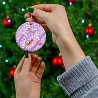Purple Palaka Hawaiian And Japanese Ceramic Ornament Sakura Lei With Koi Fish DT05 - Polynesian Pride