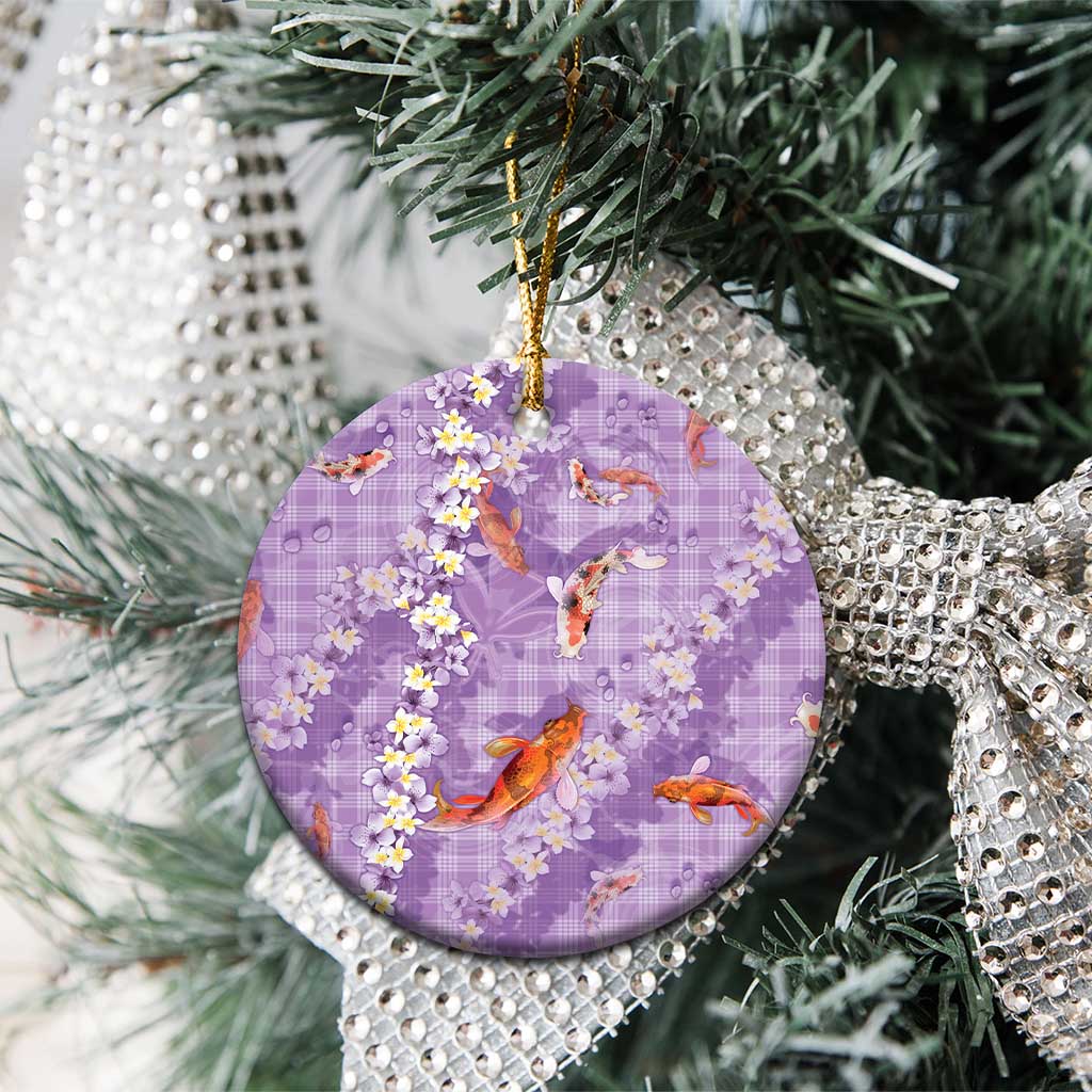 Purple Palaka Hawaiian And Japanese Ceramic Ornament Sakura Lei With Koi Fish DT05 - Polynesian Pride