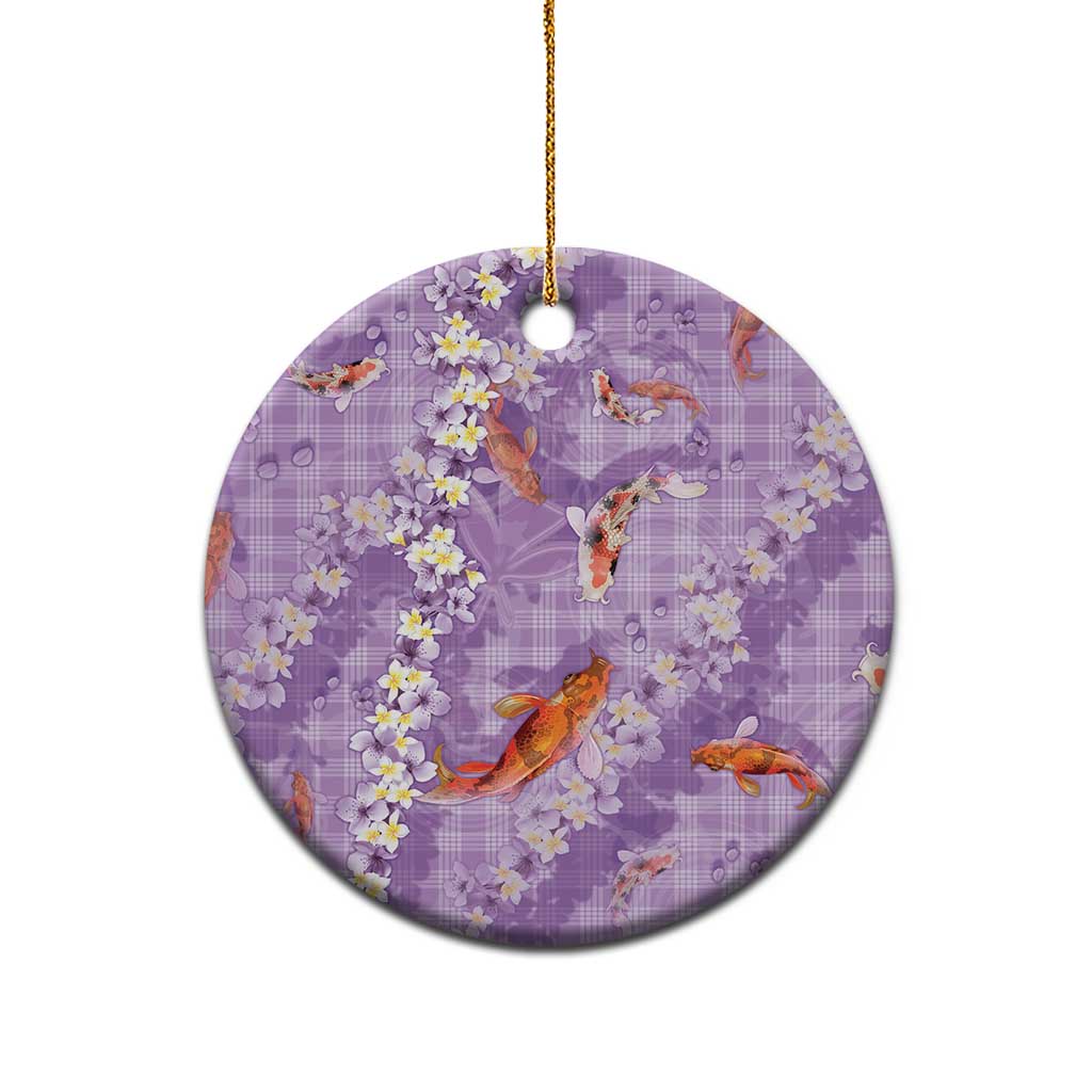 Purple Palaka Hawaiian And Japanese Ceramic Ornament Sakura Lei With Koi Fish DT05 - Polynesian Pride