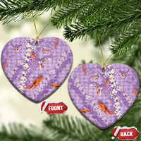 Purple Palaka Hawaiian And Japanese Ceramic Ornament Sakura Lei With Koi Fish DT05 Heart Purple - Polynesian Pride