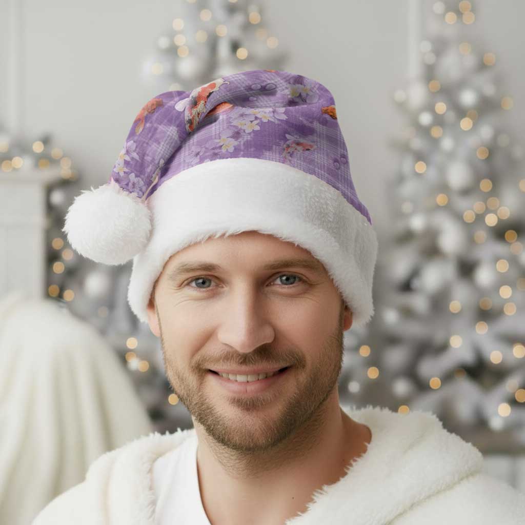 Purple Palaka Hawaiian And Japanese Christmas Santa Hat Sakura Lei With Koi Fish - Polynesian Pride