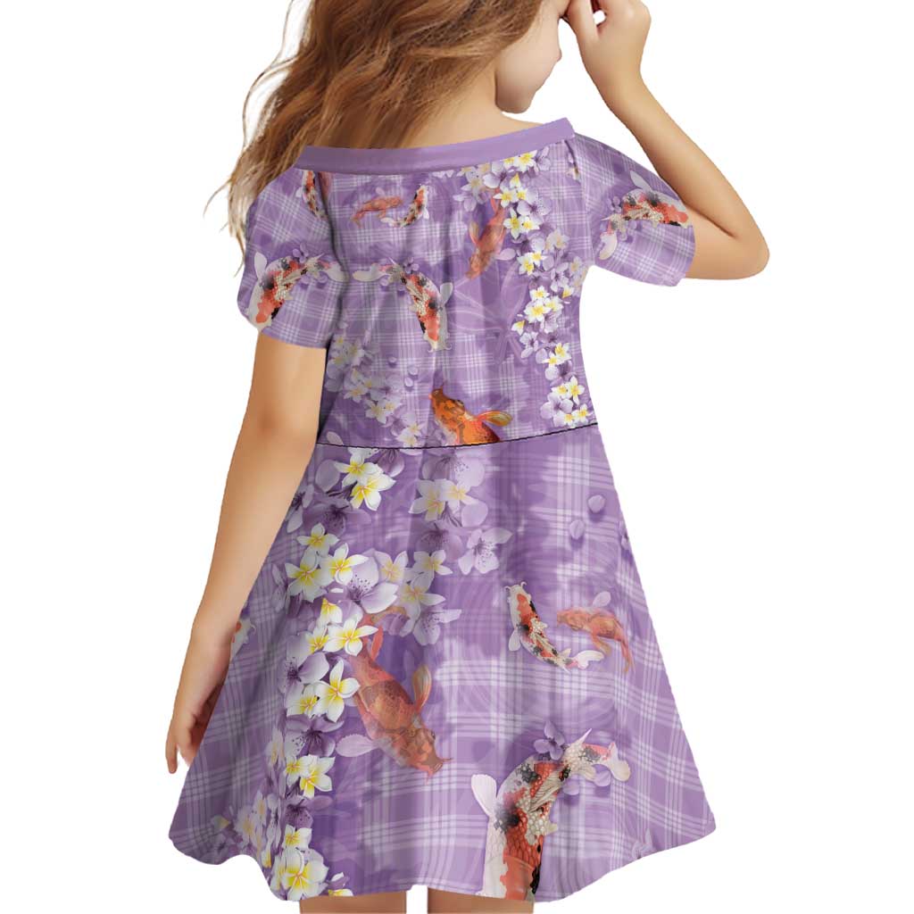 Purple Palaka Hawaiian And Japanese Family Matching Long Sleeve Bodycon Dress and Hawaiian Shirt Sakura Lei With Koi Fish DT05 - Polynesian Pride