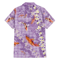Purple Palaka Hawaiian And Japanese Family Matching Long Sleeve Bodycon Dress and Hawaiian Shirt Sakura Lei With Koi Fish DT05 - Polynesian Pride