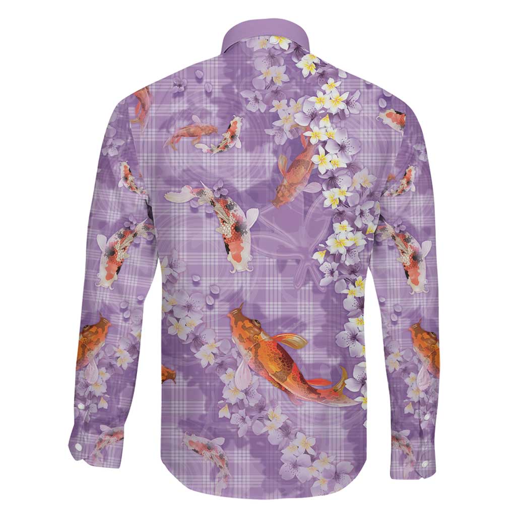 Purple Palaka Hawaiian And Japanese Family Matching Long Sleeve Bodycon Dress and Hawaiian Shirt Sakura Lei With Koi Fish DT05 - Polynesian Pride