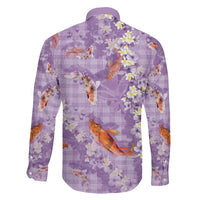 Purple Palaka Hawaiian And Japanese Family Matching Long Sleeve Bodycon Dress and Hawaiian Shirt Sakura Lei With Koi Fish DT05 - Polynesian Pride