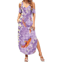 Purple Palaka Hawaiian And Japanese Family Matching Summer Maxi Dress and Hawaiian Shirt Sakura Lei With Koi Fish - Polynesian Pride