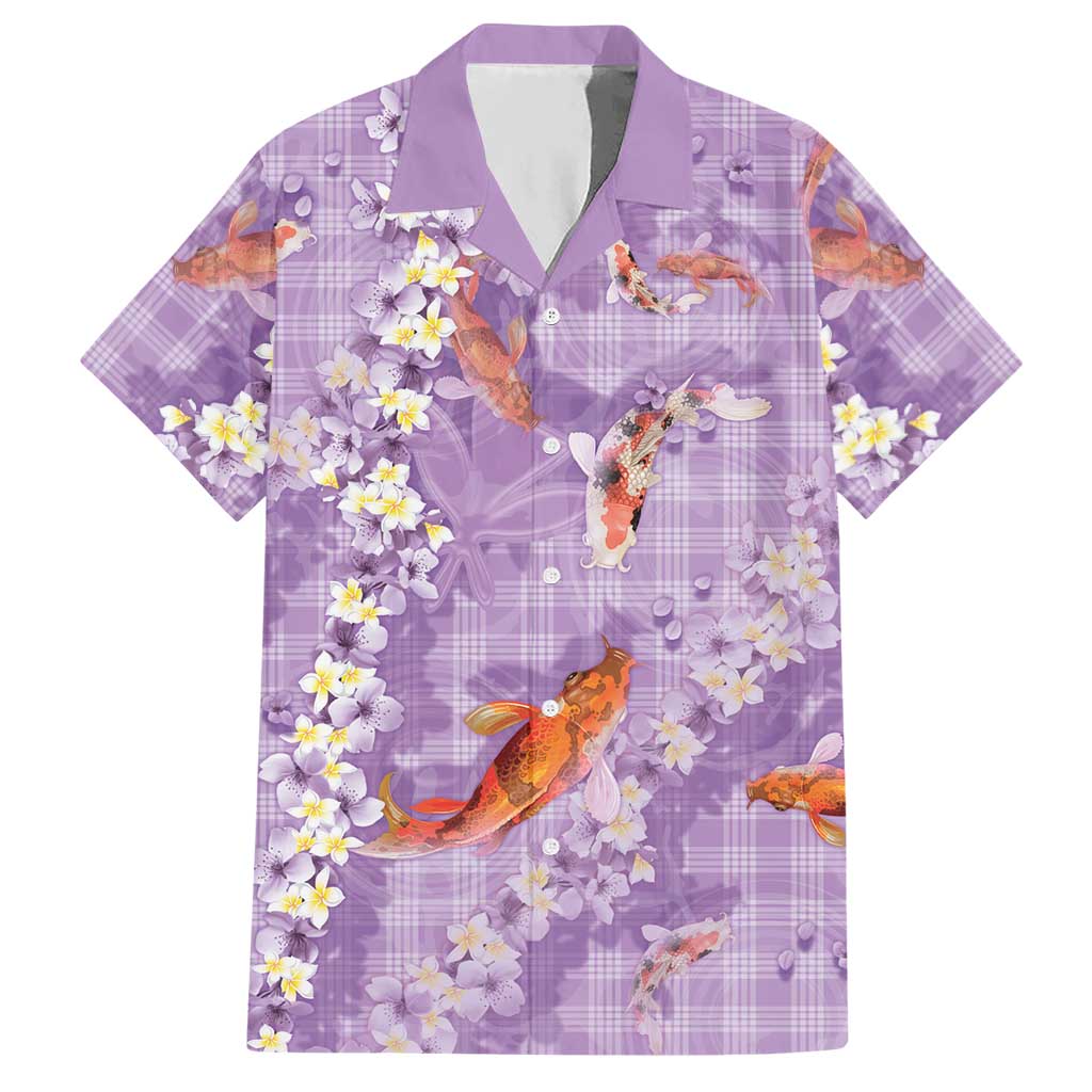 Purple Palaka Hawaiian And Japanese Hawaiian Shirt Sakura Lei With Koi Fish - Polynesian Pride