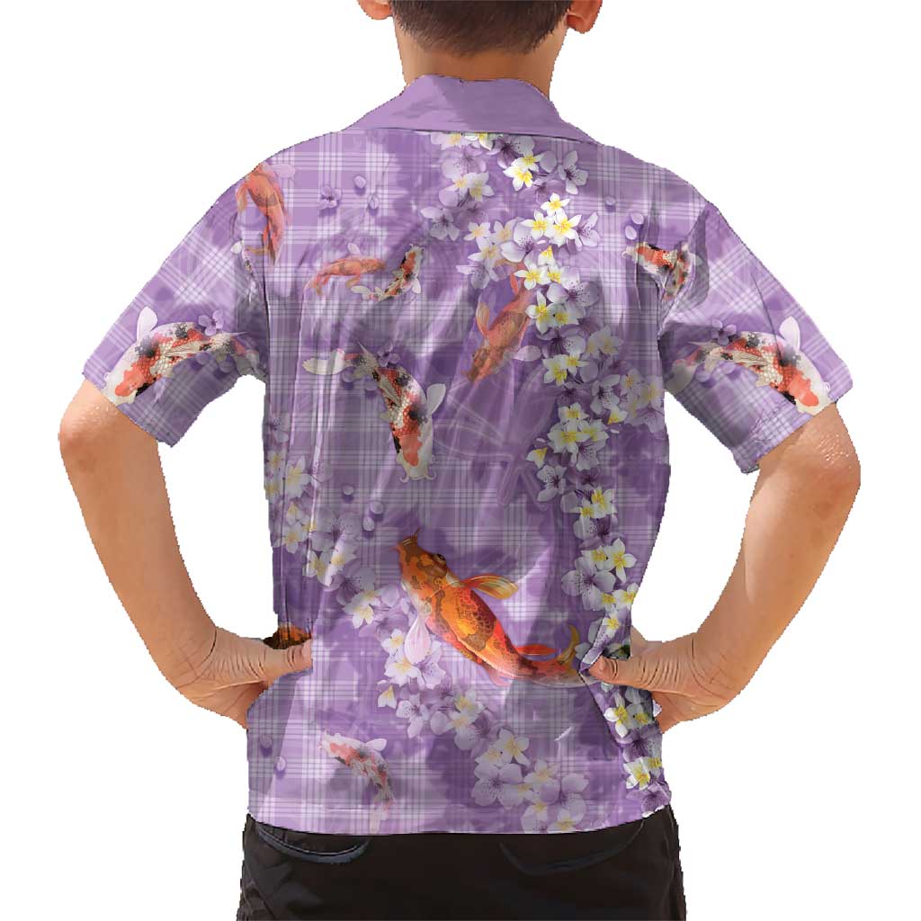 Purple Palaka Hawaiian And Japanese Hawaiian Shirt Sakura Lei With Koi Fish - Polynesian Pride
