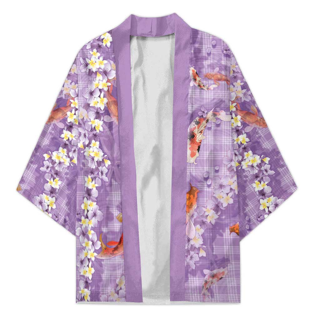 Purple Palaka Hawaiian And Japanese Kimono Sakura Lei With Koi Fish - Polynesian Pride