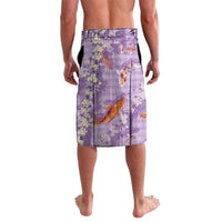 Purple Palaka Hawaiian And Japanese Lavalava Sakura Lei With Koi Fish DT05 - Polynesian Pride