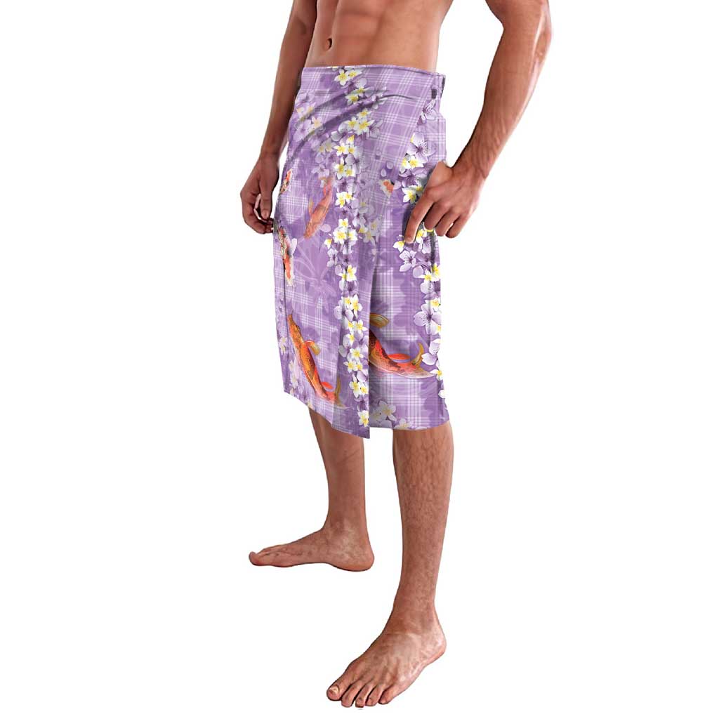 Purple Palaka Hawaiian And Japanese Lavalava Sakura Lei With Koi Fish DT05 - Polynesian Pride