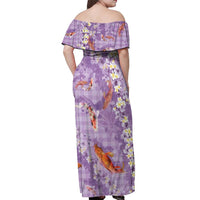 Purple Palaka Hawaiian And Japanese Off Shoulder Maxi Dress Sakura Lei With Koi Fish DT05 - Polynesian Pride