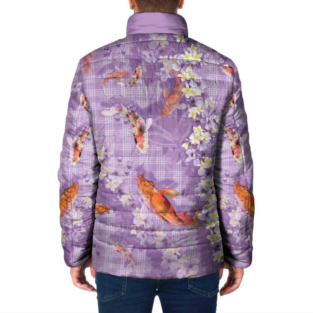 Purple Palaka Hawaiian And Japanese Padded Jacket Sakura Lei With Koi Fish DT05 - Polynesian Pride