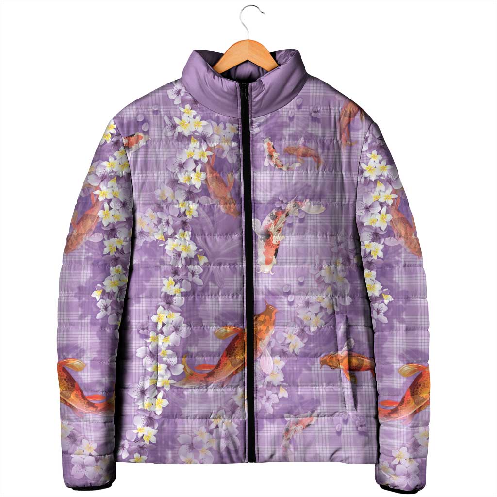 Purple Palaka Hawaiian And Japanese Padded Jacket Sakura Lei With Koi Fish DT05 - Polynesian Pride