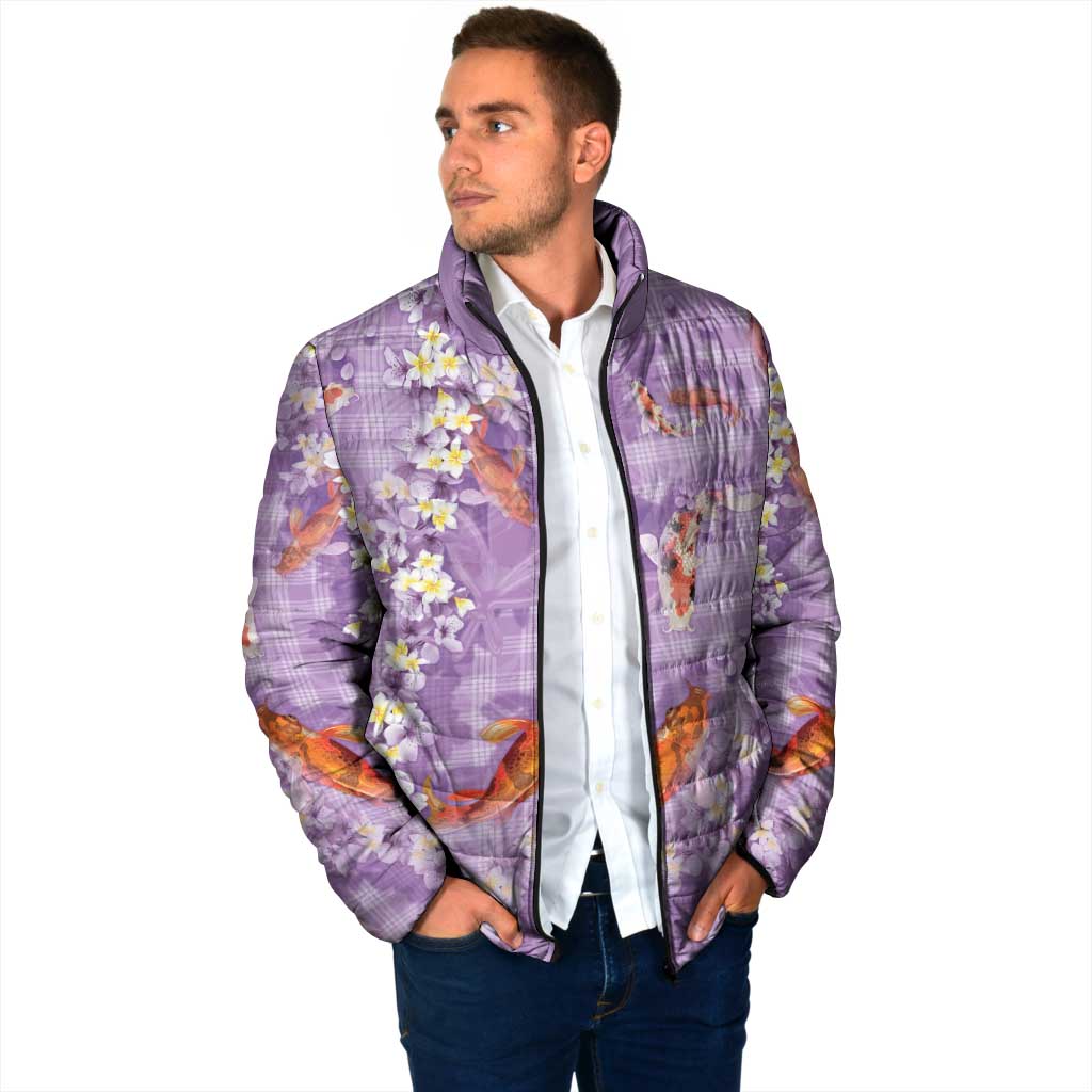 Purple Palaka Hawaiian And Japanese Padded Jacket Sakura Lei With Koi Fish DT05 - Polynesian Pride