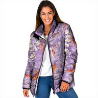 Purple Palaka Hawaiian And Japanese Padded Jacket Sakura Lei With Koi Fish DT05 Women Purple - Polynesian Pride