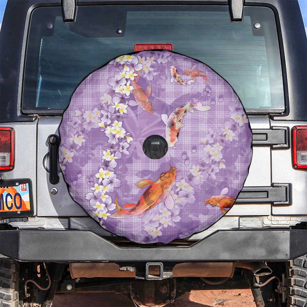 Purple Palaka Hawaiian And Japanese Spare Tire Cover Sakura Lei With Koi Fish DT05 Purple - Polynesian Pride