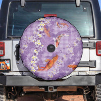 Purple Palaka Hawaiian And Japanese Spare Tire Cover Sakura Lei With Koi Fish DT05 Purple - Polynesian Pride