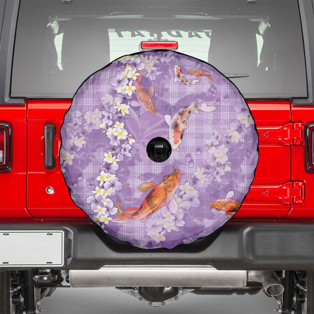 Purple Palaka Hawaiian And Japanese Spare Tire Cover Sakura Lei With Koi Fish DT05 - Polynesian Pride