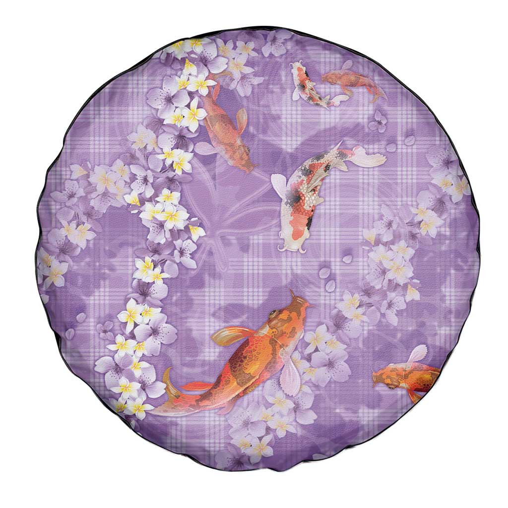 Purple Palaka Hawaiian And Japanese Spare Tire Cover Sakura Lei With Koi Fish DT05 - Polynesian Pride