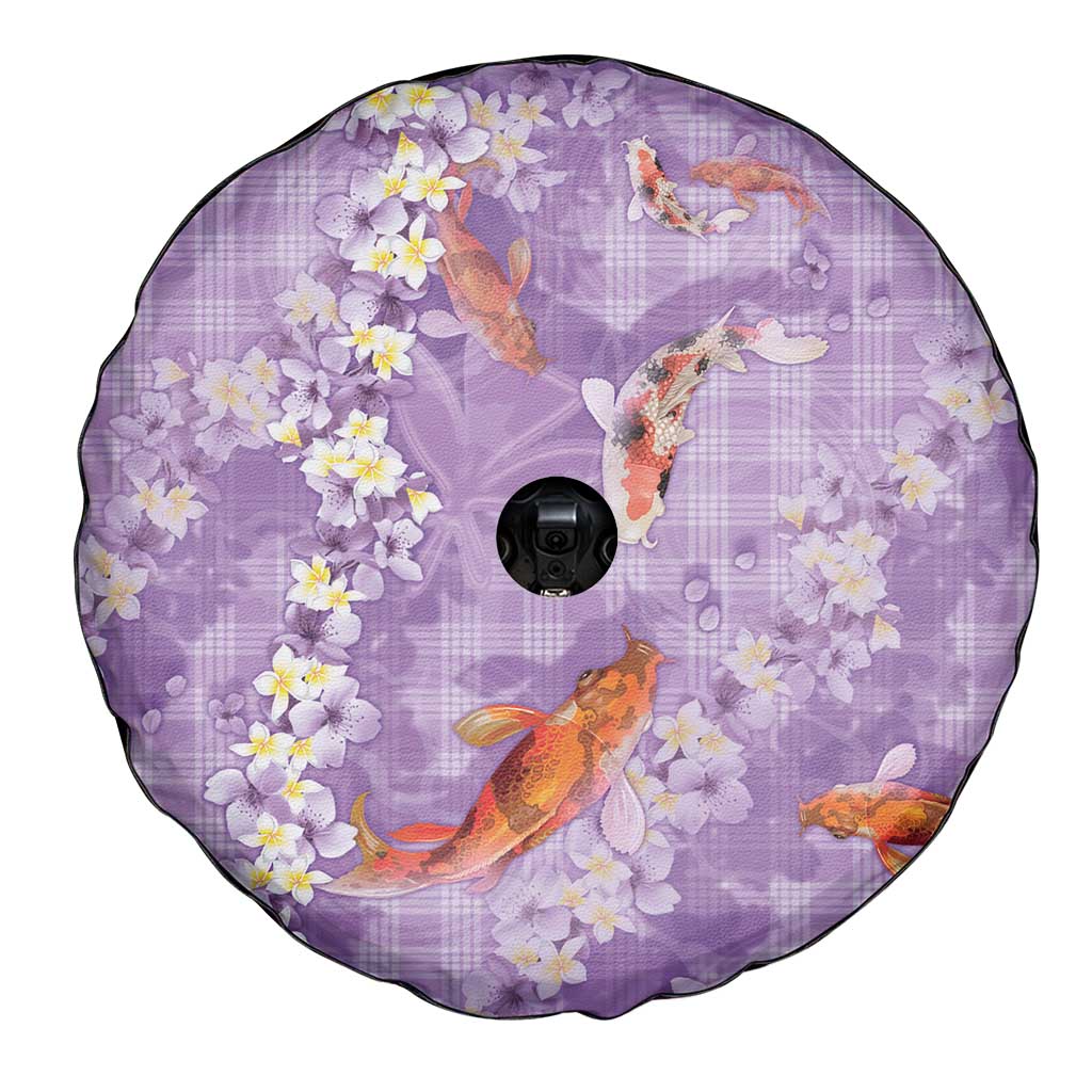 Purple Palaka Hawaiian And Japanese Spare Tire Cover Sakura Lei With Koi Fish DT05 - Polynesian Pride
