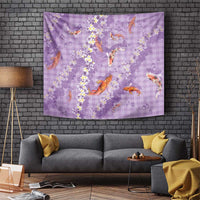 Purple Palaka Hawaiian And Japanese Tapestry Sakura Lei With Koi Fish DT05 Purple - Polynesian Pride