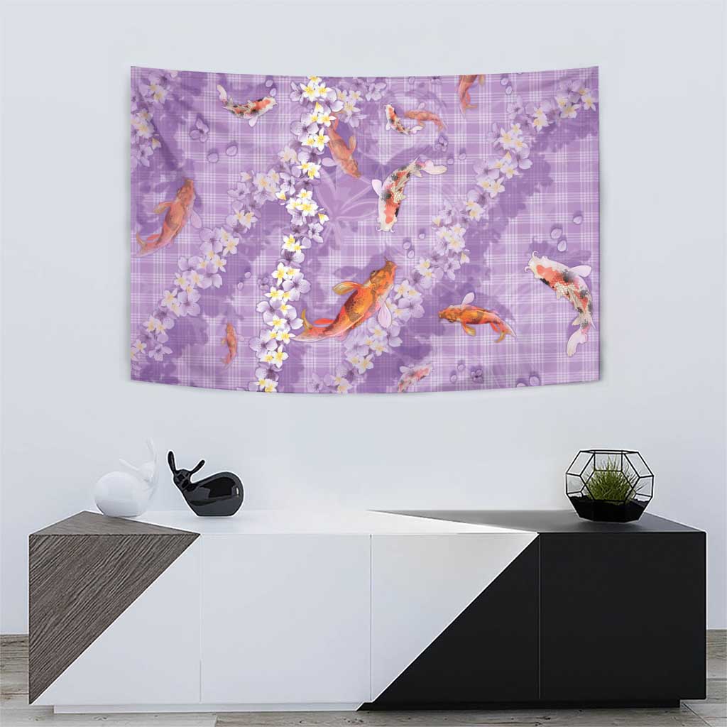 Purple Palaka Hawaiian And Japanese Tapestry Sakura Lei With Koi Fish DT05 - Polynesian Pride