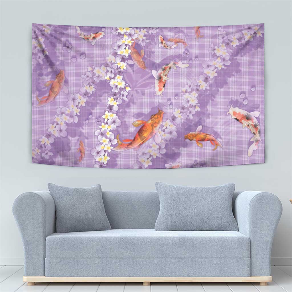 Purple Palaka Hawaiian And Japanese Tapestry Sakura Lei With Koi Fish DT05 - Polynesian Pride