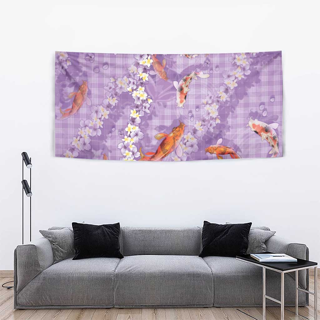 Purple Palaka Hawaiian And Japanese Tapestry Sakura Lei With Koi Fish DT05 - Polynesian Pride