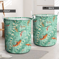 Green Palaka Hawaiian And Japanese Laundry Basket Sakura Lei With Koi Fish DT05 - Polynesian Pride