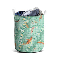 Green Palaka Hawaiian And Japanese Laundry Basket Sakura Lei With Koi Fish DT05 - Polynesian Pride