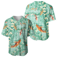 Green Palaka Hawaiian And Japanese Baseball Jersey Sakura Lei With Koi Fish DT05 - Polynesian Pride